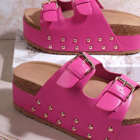 Red Violet Women's Summer Wedge Heel Platform Sandals - Picture 4 of 6